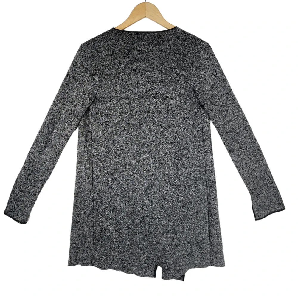 Zara‎ S Womens Cardigan Sweater Gray Black Oversized Open Front Faux Leather